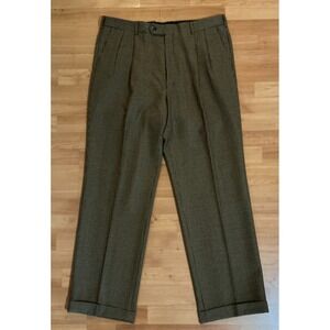 Paul Fredrick Pleated Wool Dress Pants Men 38W Brown Pattern Lined 32 Inseam
